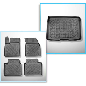 Set Kofferraumschale und angepasste Autoteppiche TPE PREMIUM für: Ford Focus IV Hatchback (09.2018-....) - erhoehte Ladeflaeche; mit vollem Reservera