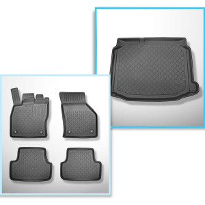 Set Kofferraumschale und angepasste Autoteppiche TPE für: Seat Leon III 5F Hatchback (11.2012-02.2020) - vertiefte Ladeflaeche; ohne doppelten Ladebo
