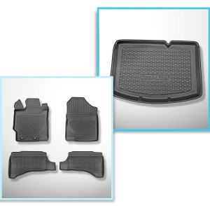 Set Kofferraumschale und angepasste Autoteppiche TPE PREMIUM für: Toyota Yaris III Hatchback (09.2011-08.2020) - vertiefte Ladeflaeche, mit Hybridant