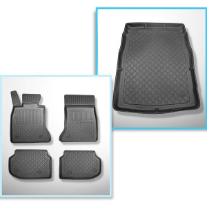Set Kofferraumschale und angepasste Autoteppiche TPE für: BMW 5er F10 Limousine (03.2010-2013) - ohne X-drive; vordere Sitzabstandsführungen (hinten)