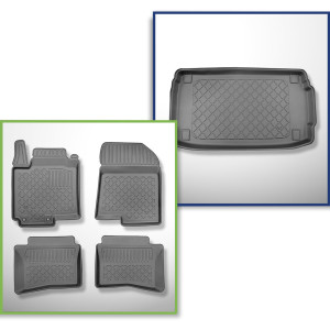 Set Kofferraumschale und angepasste Autoteppiche TPE für: Hyundai i20 III BC3 Hatchback (10.2020-....) - oberer Kofferraum (für Multiboden);doppelter