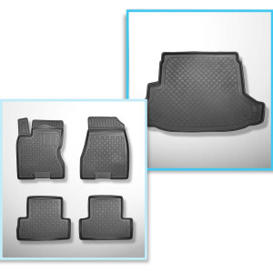 Set Kofferraumschale und angepasste Autoteppiche TPE für: Nissan X-Trail II SUV (06.2007-07.2014) - erhöhte Ladefläche