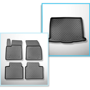 Set Kofferraumschale und angepasste Autoteppiche TPE für: Ford Focus IV Hatchback (09.2018-....) - vertiefte Ladeflaeche; mit Not-Reserverad; auch mi