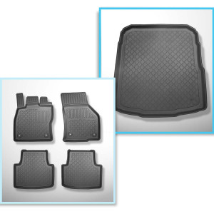Set Kofferraumschale und angepasste Autoteppiche TPE für: Volkswagen Passat B8 Limousine (12.2014-12.2021) - untere Ladefläche: mit Not-Reserverad od