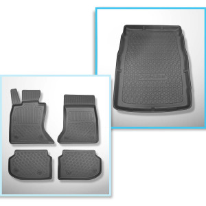 Set Kofferraumschale und angepasste Autoteppiche TPE PREMIUM für: BMW 5er F10 Limousine (03.2010-2013) - X-drive; vordere Sitzabstandsführungen (hint