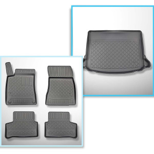 Set Kofferraumschale und angepasste Autoteppiche TPE für: Mercedes-Benz A Klasse W177 Hatchback (05.2018-....) - in Modellen mit Netztaschen Ausbucht