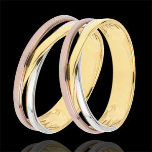Edenly Trauringpaar Saturn Trilogie Variation - Tricolor - 18 Karat Gold