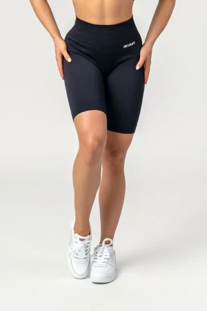 Krótkie legginsy bikery bezszwowe sportowe RIBBED BLACK
