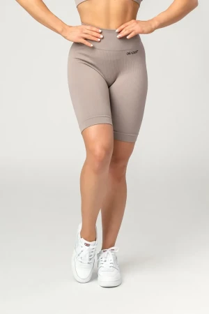 Krótkie legginsy bikery bezszwowe sportowe RIBBED NUDE