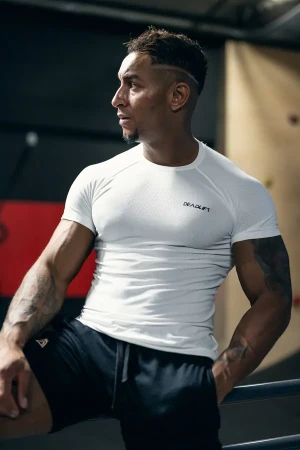 Koszulka treningowa rashguard bezszwowa męska WHITE