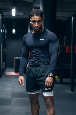 Rashguard bezszwowy męski z długim rękawem BLACK