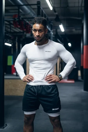 Rashguard bezszwowy męski z długim rękawem WHITE