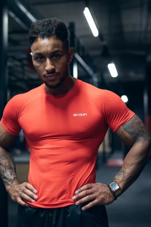 Koszulka treningowa rashguard bezszwowa męska RED ORANGE