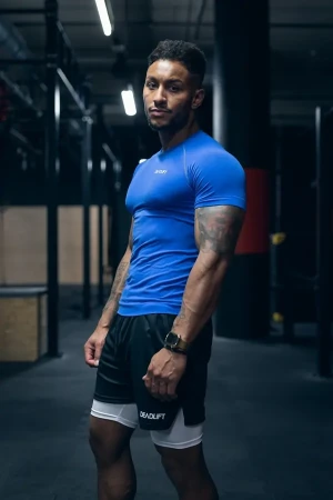 Koszulka treningowa rashguard bezszwowa męska BLUE