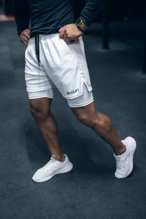 Spodenki treningowe męskie 2w1 DEADLIFT białe