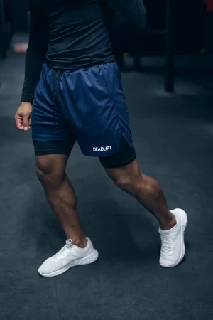 Spodenki treningowe męskie 2w1 DEADLIFT granatowo czarne