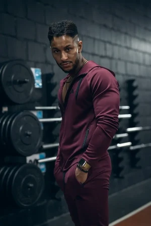 Bluza dresowa męska rozpinana z kapturem bordowa