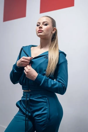 Bluza sportowa damska rozpinana z kapturem turkusowa