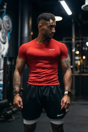 Koszulka treningowa rashguard bezszwowa męska RED