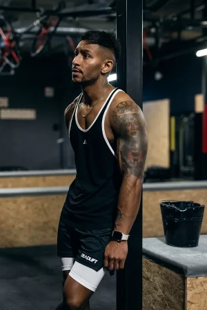 Tank top męski z kontrastową lamówką DEADLIFT czarny