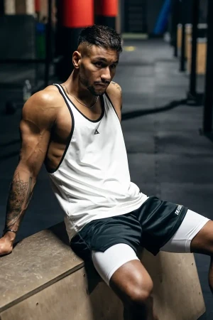 Tank top męski z kontrastową lamówką DEADLIFT ecru