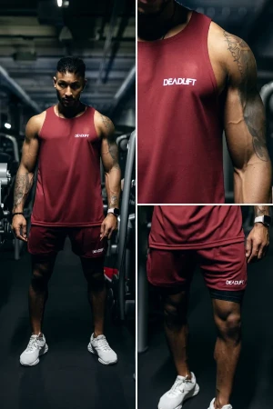 Zestaw sportowy męski DEADLIFT bokserka + spodenki 2w1 bordo