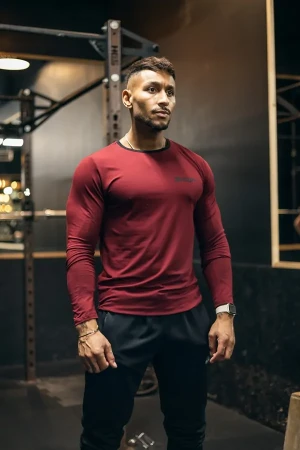 Longsleeve męski z kontrastową lamówką DEADLIFT bordo