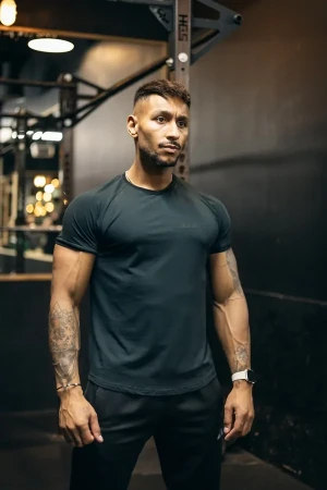 T-shirt męski z kontrastową lamówką DEADLIFT butelkowa zieleń