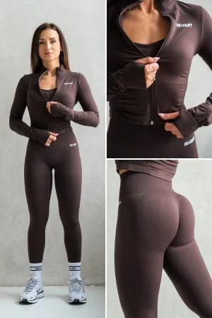 Zestaw damski sportowy BROWN bluza + legginsy Push Up