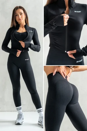 Zestaw damski sportowy BLACK bluza + legginsy Push Up