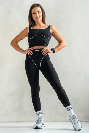 Legginsy sportowe z białymi przeszyciami NOIR czarne