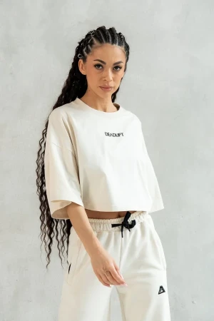 T-shirt damski CREAM Cropped kremowy