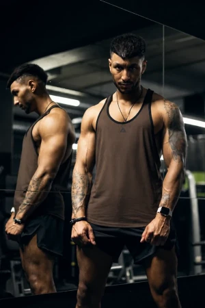 Tank top męski z kontrastową lamówką DEADLIFT brąz