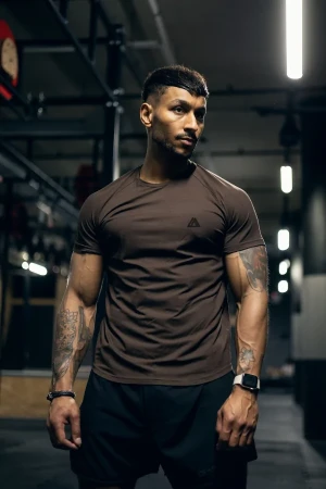 T-shirt męski muscle fit CLASSIC brąz