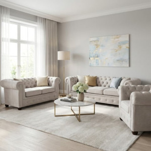 Nowoczesny Zestaw mebli pikowanych glamour 3+2+1 VINCENT