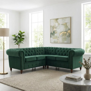 Pięcioosobowy pikowany Narożnik Glamour Chesterfield VINCENT