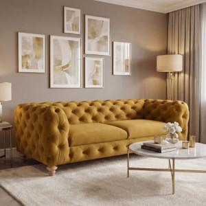 Solidna sofa trzyosobowa pikowana TEO WOOD Chesterfield