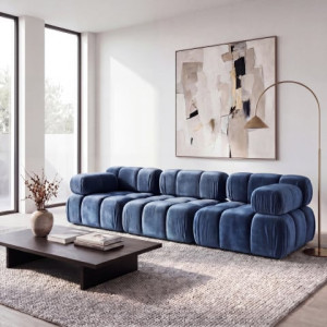 Designerska sofa modułowa Manzoni 2 w welurowej niebieskiej tkaninie, Riviera 81