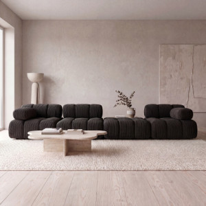 Praktyczna sofa modułowa Manzoni 3 w sztruksowej czarnej tkaninie, Lincoln 100D
