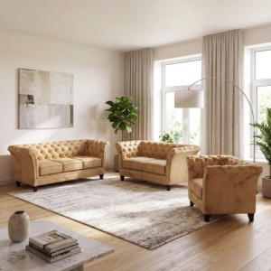 Luksusowy Zestaw mebli pikowanych glamour 3+2+1 HASSO