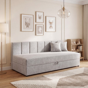Designerskie łóżko młodzieżowe kontynentalne Madera z pojemnikiem na pościel