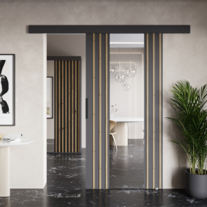 Nowoczesne Drzwi przesuwne naścienne z lamelami i lustrem MONO