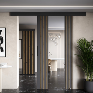 Drzwi przesuwne sufitowe z lamelami i lustrem MONO