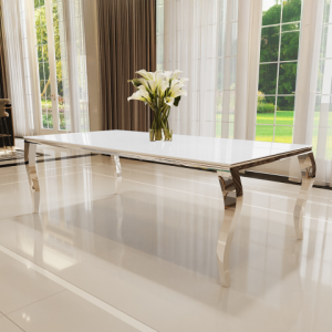 Designerski stół elegance glamour srebrny z białym szkłem 160x90