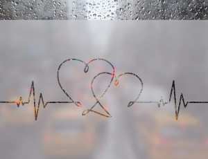 Serca z Linią EKG - folia na okno o efekcie mrożonego szkła