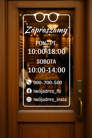 Naklejka na Drzwi z Godzinami Otwarcia dla Optyka - Okulary w Ramce