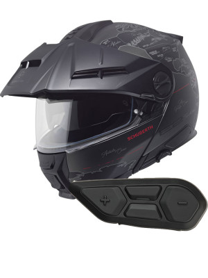 Zestaw: kask szczękowy Schuberth E2 Atlas czarno-szary + dedykowany interkom motocyklowy