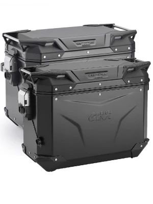 Zestaw kufrów bocznych GIVI Trekker Outback Evo Smart 44/37 aluminiowych, czarnych [bez wkładek SLR; poj.: prawy 44l, lewy: 37l]