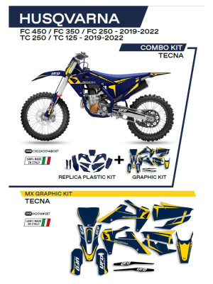 Komplet plastików i naklejek UFO Tecna do Husqvarny TC 125/250 (19-22), FC 250/350/450 (19-22) niebieski
