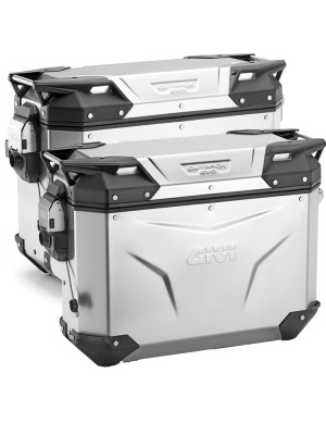 Zestaw kufrów bocznych GIVI Trekker Outback EVO Smart 33/37 aluminiowych, srebrnych [z 2 wkładkami SLR; poj.: prawy 33 l, lewy: 37 l]